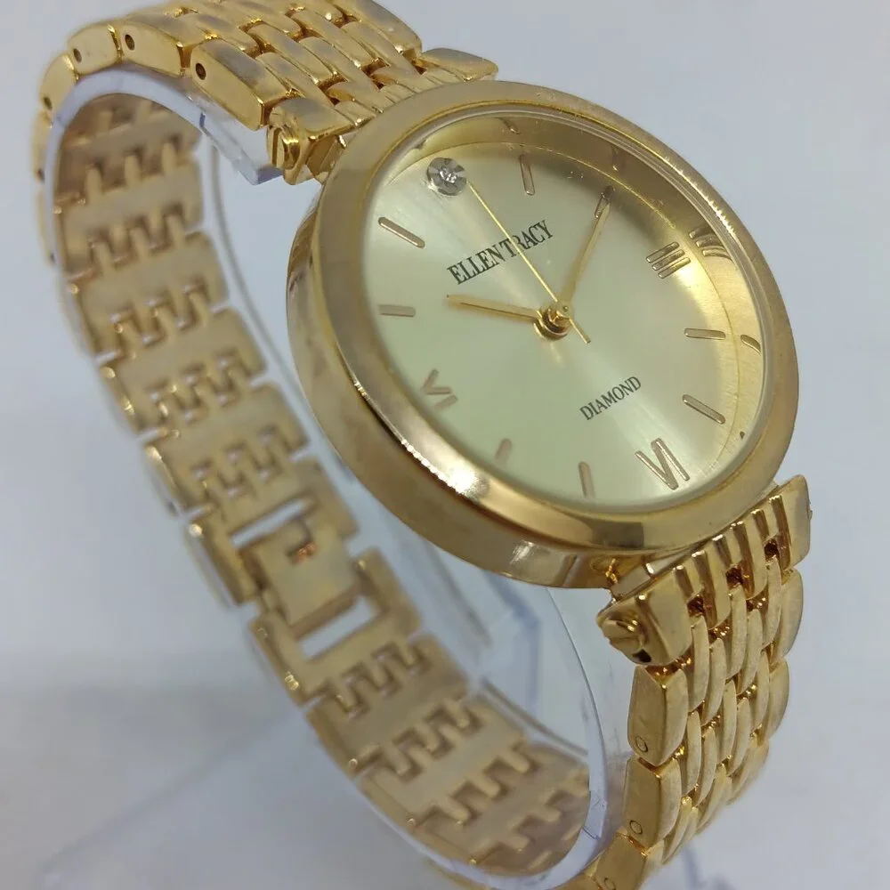 Ellen Tracy ET8065 Women's 32mm Gold Tone Diamond Dial Watch + Bracelet Set